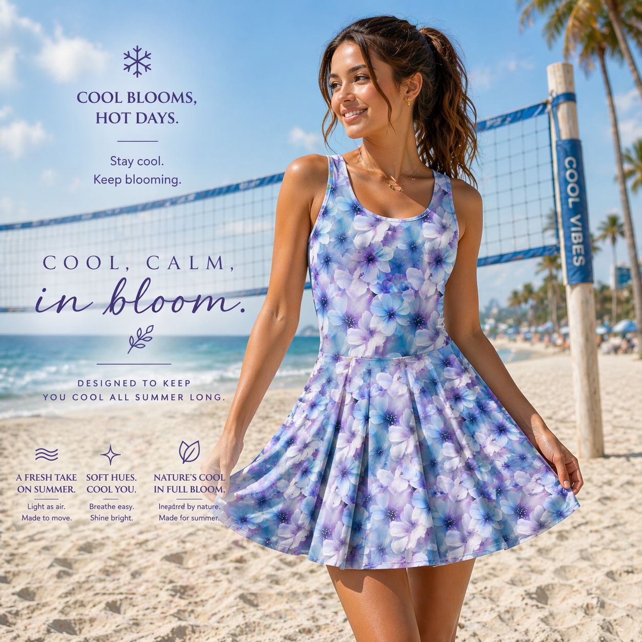 Cotton skater dress - Cool lavender blooms for Summer Beach Vibes !